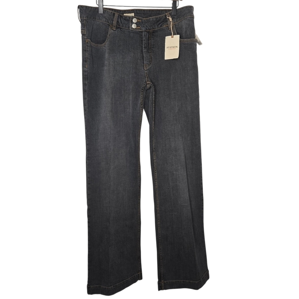 Stetson Womens Vintage Wash Double Button Western Bootcut Denim Jeans Size 14